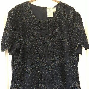 Adrianna Prapell Occasions Beaded Navy Blue Formal Top